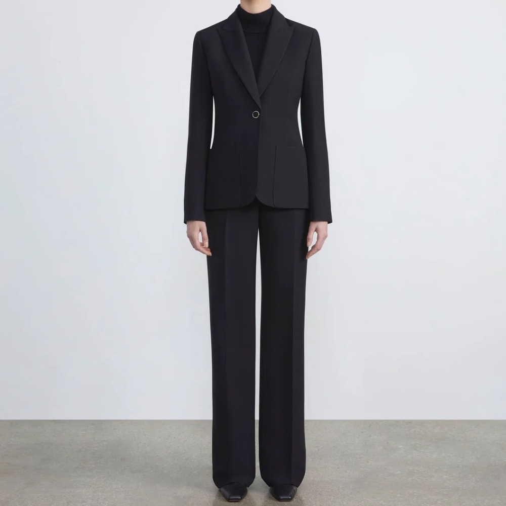 Lafayette 148 Italian Stretch Wool Straight Leg Trouser Pants Size 14 Dark Navy
